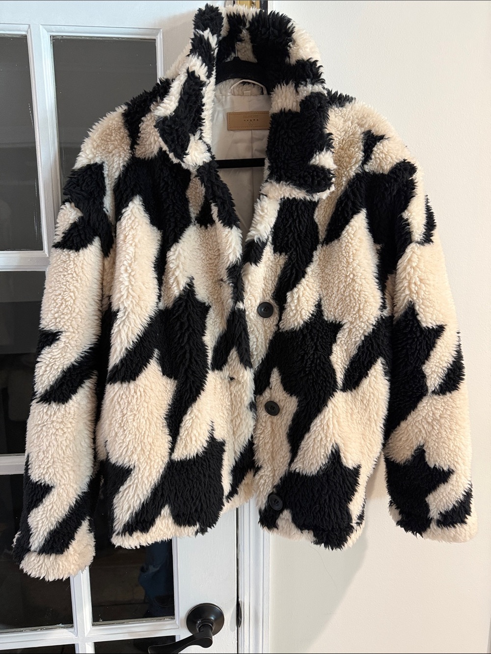 Blank NYC Black & Cream Patterned Teddy Jacket